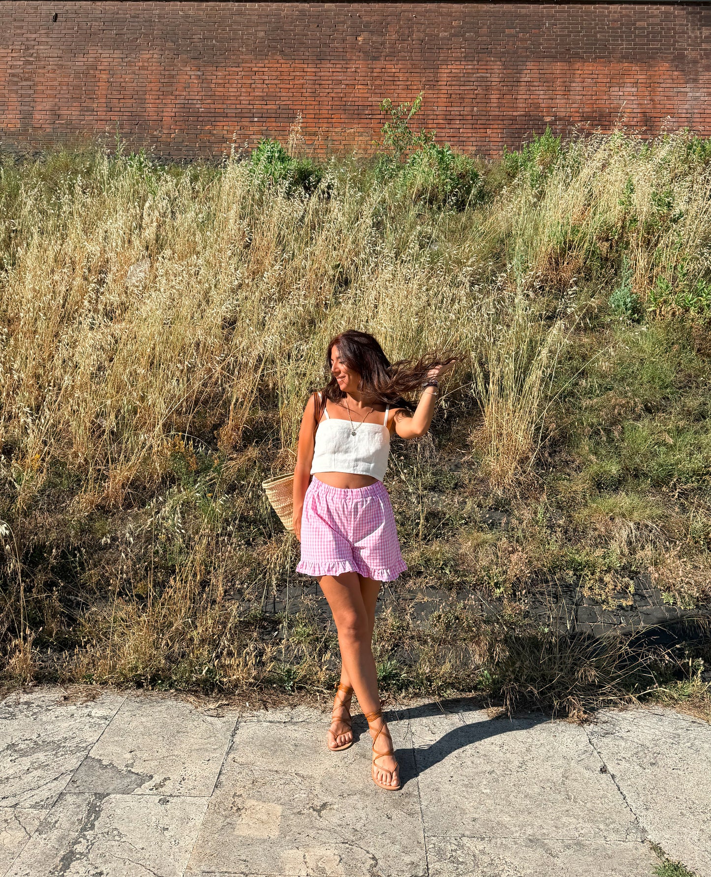 Pantaloncino Bardot rosa/bianco