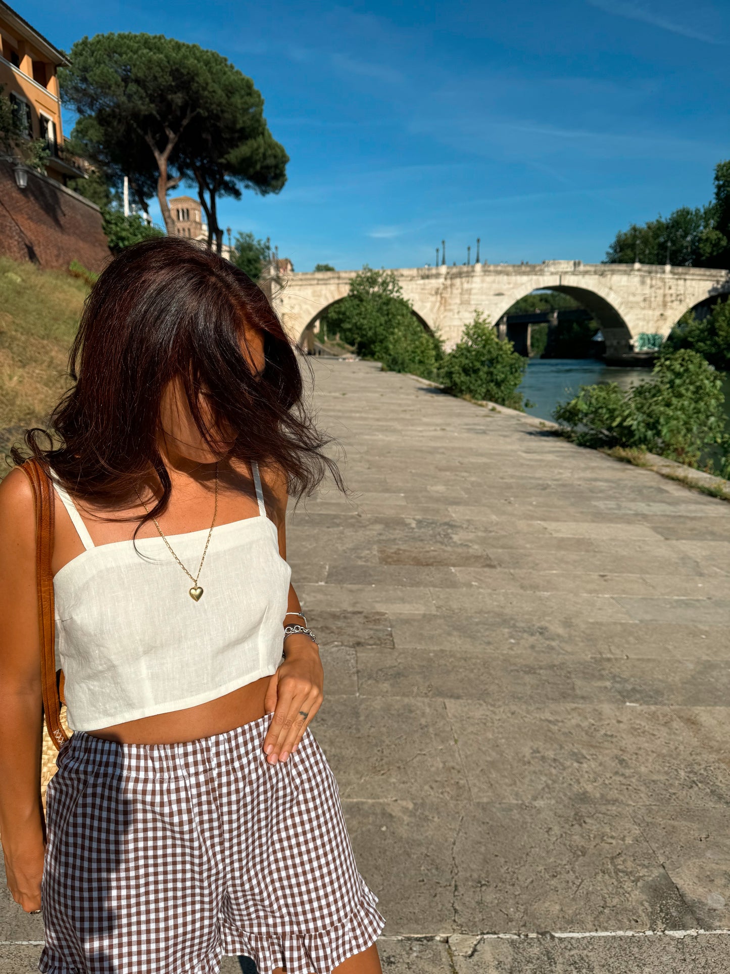 Pantaloncino Bardot marrone/bianco