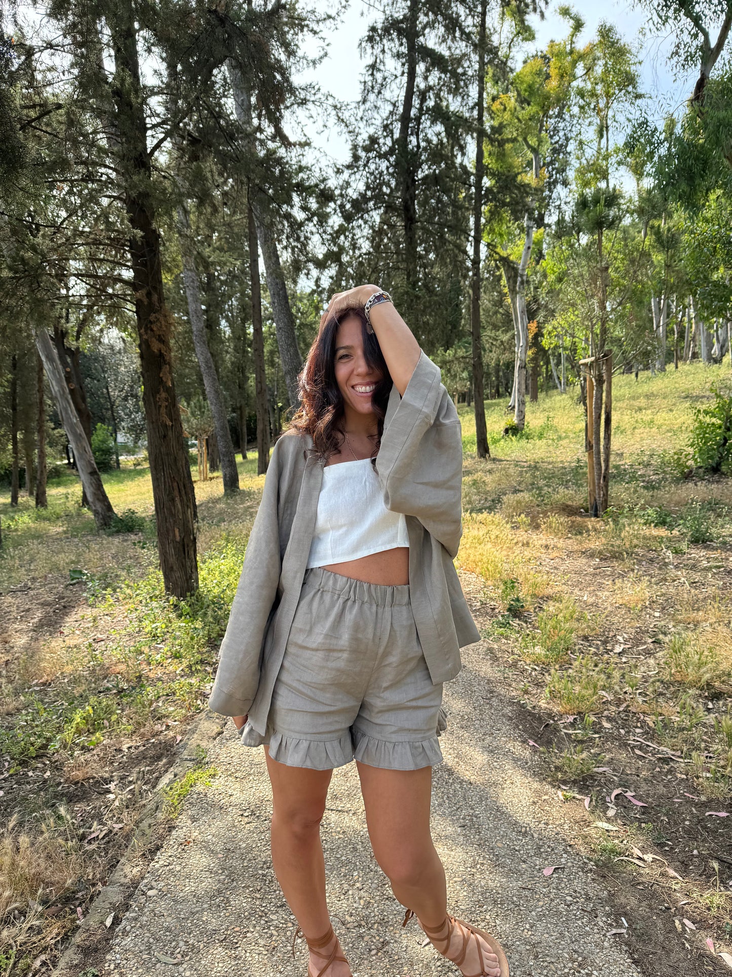 Pantaloncino Bardot lino sabbia